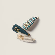 Checked fabric, corduroy and suede hair barrettes