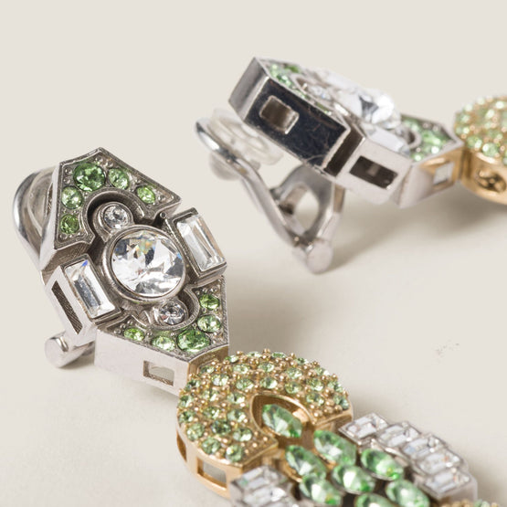 Women Metal Earrings With Crystals - Peridot