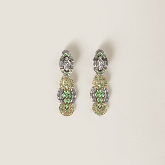 Women Metal Earrings With Crystals - Peridot