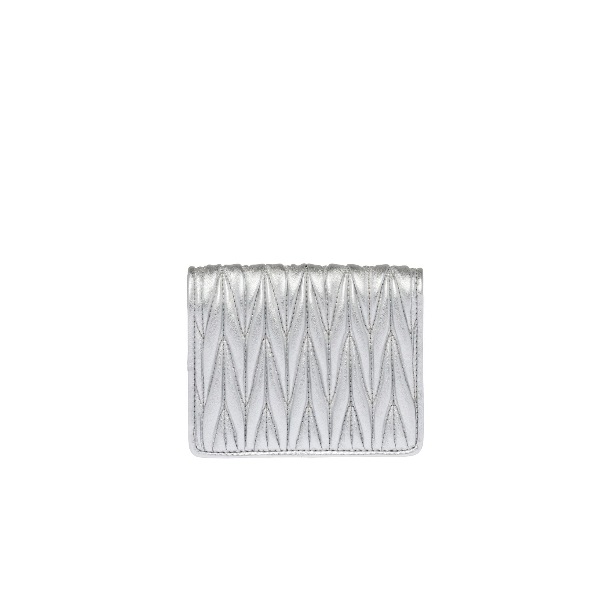 Women Small Matelassé Nappa Leather Wallet - Argento