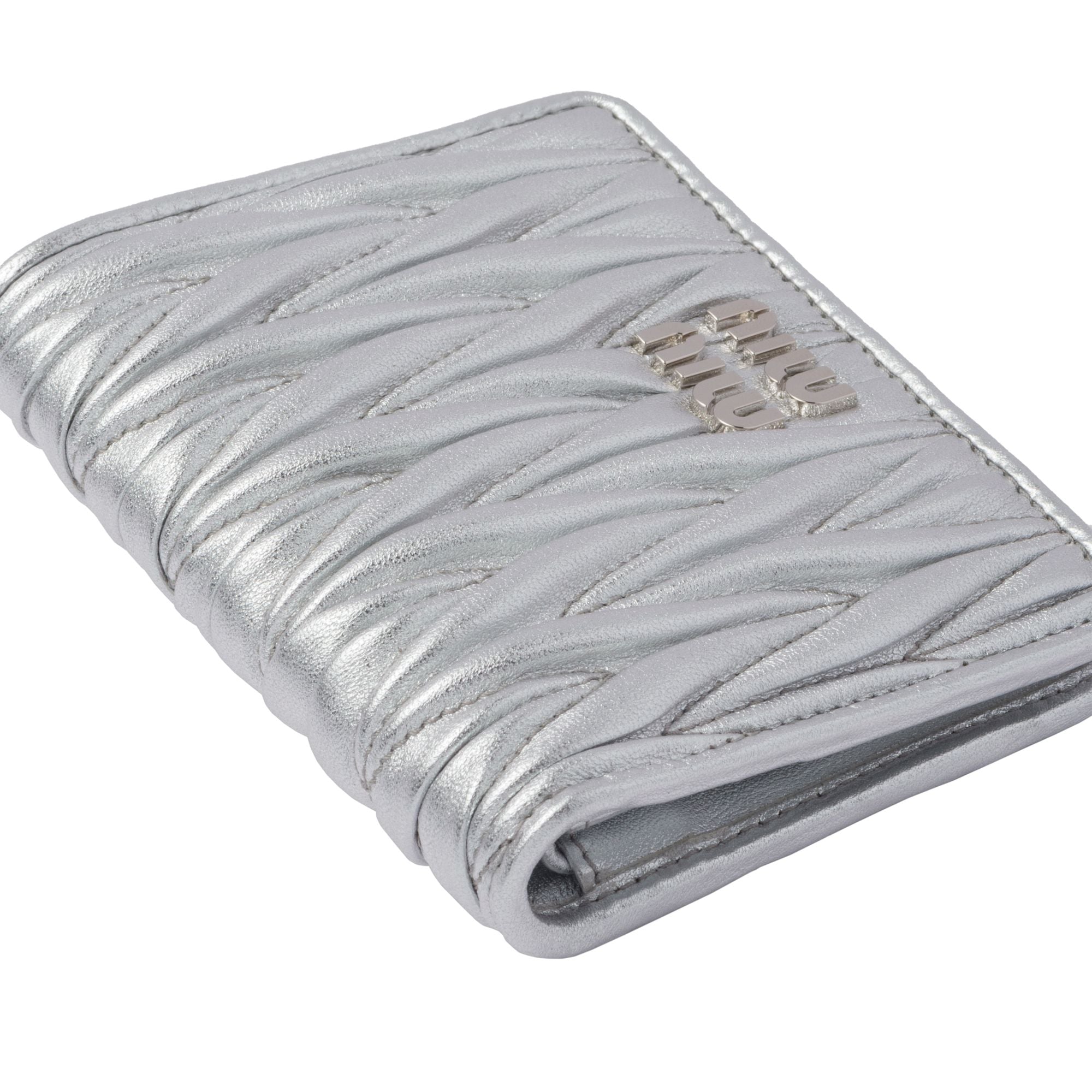 Women Small Matelassé Nappa Leather Wallet - Argento
