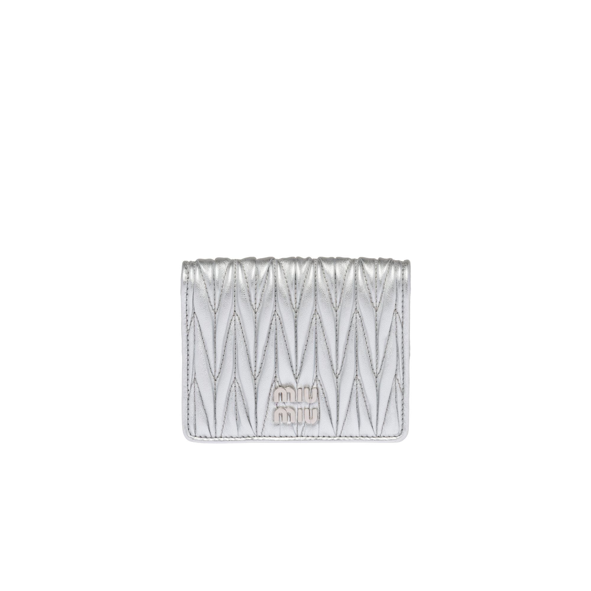 Women Small Matelassé Nappa Leather Wallet - Argento