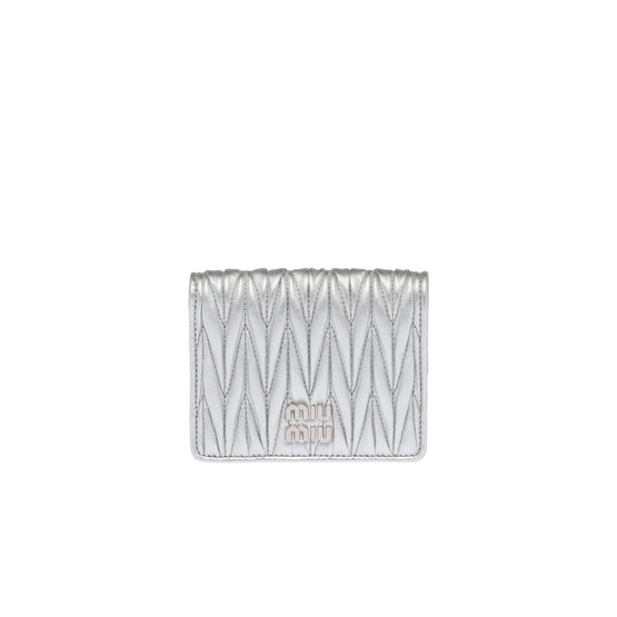 Women Small Matelassé Nappa Leather Wallet - Argento