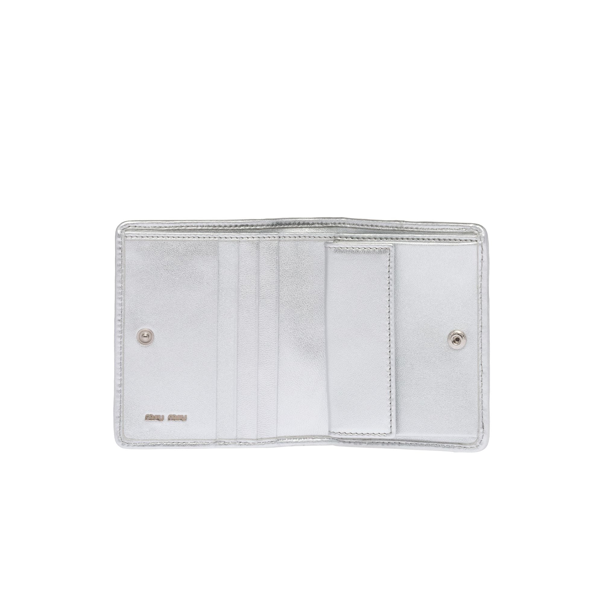 Women Small Matelassé Nappa Leather Wallet - Argento