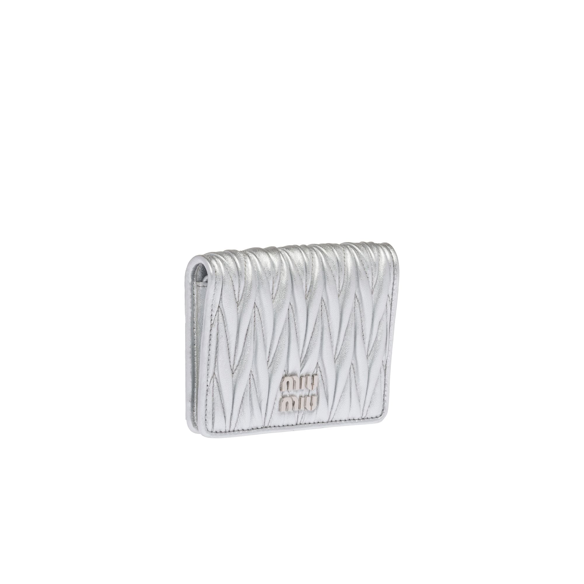 Women Small Matelassé Nappa Leather Wallet - Argento