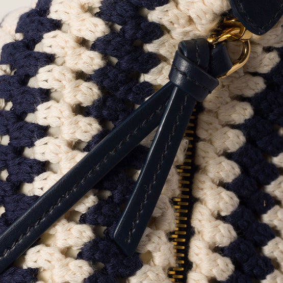 Women Crochet Pouch - Blu+bianco