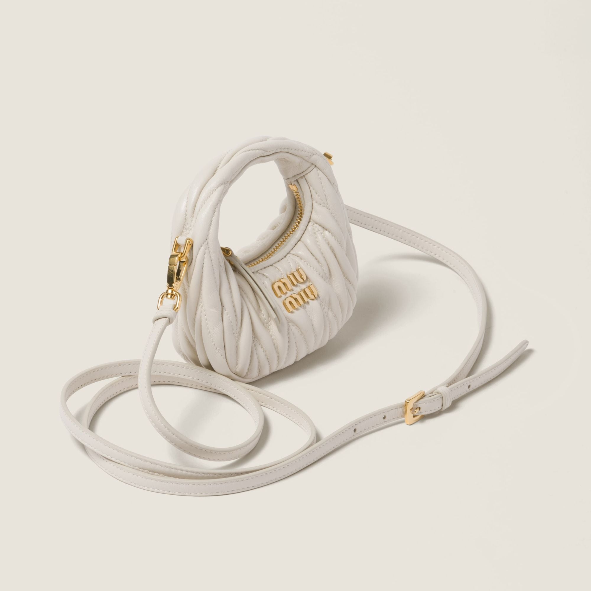 Women Wander Matelassé Nappa Leather Micro Hobo Bag - Bianco
