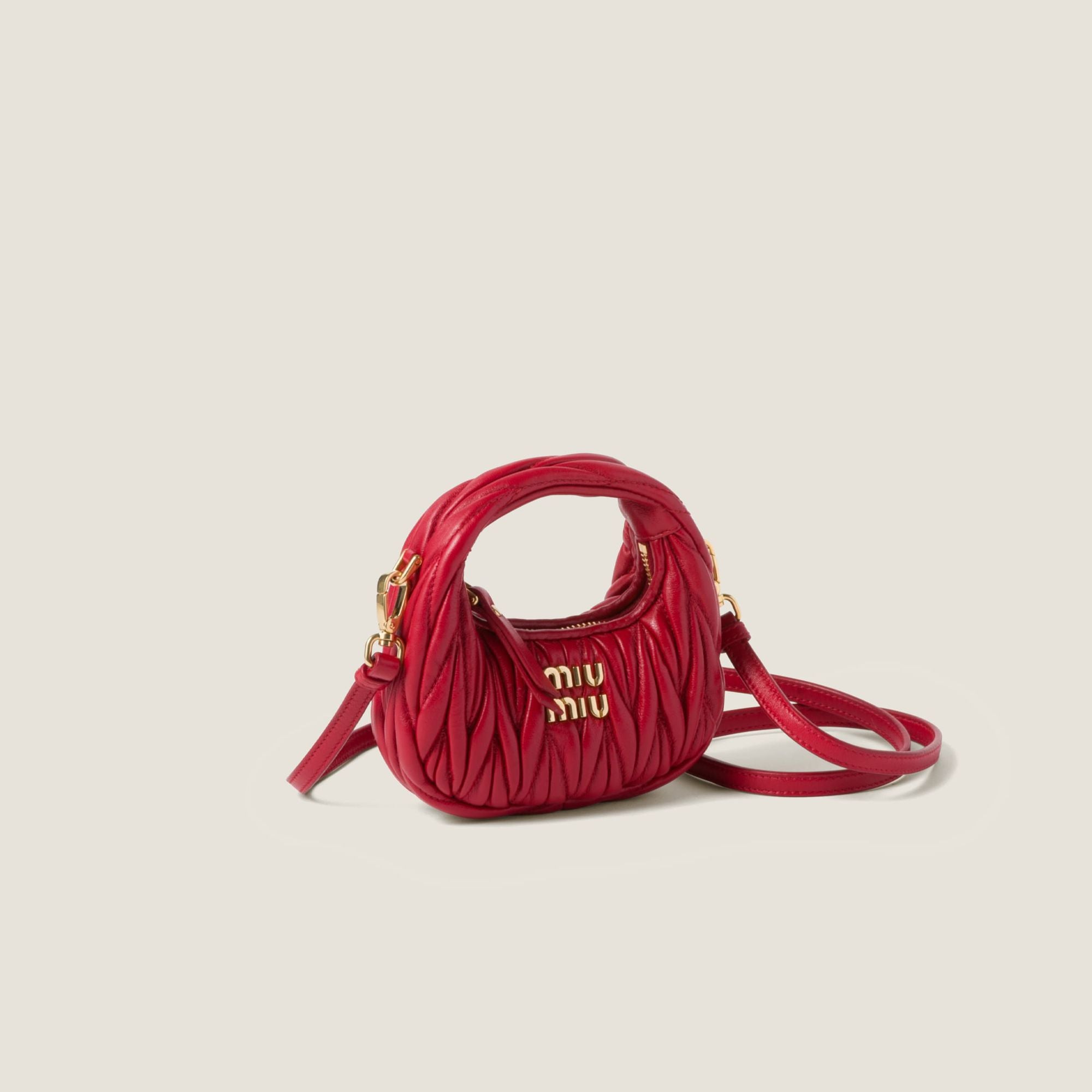 Women Wander Matelassé Nappa Leather Micro Hobo Bag - Rosso