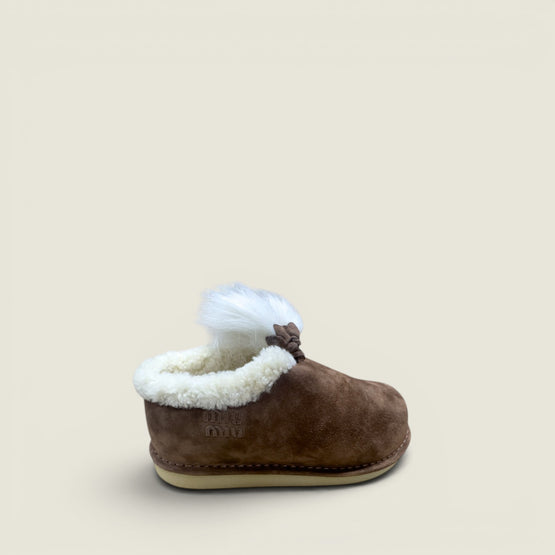 Suede and shearling mules