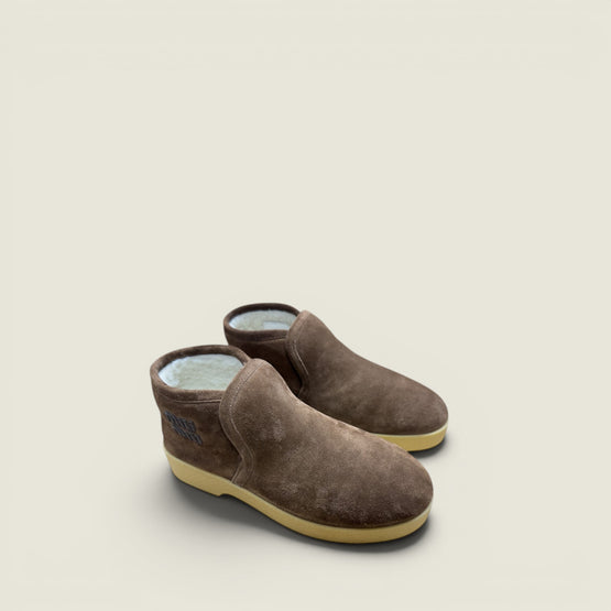 Suede and shearling slip-on booties