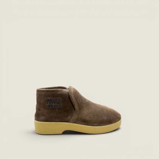 Suede and shearling slip-on booties