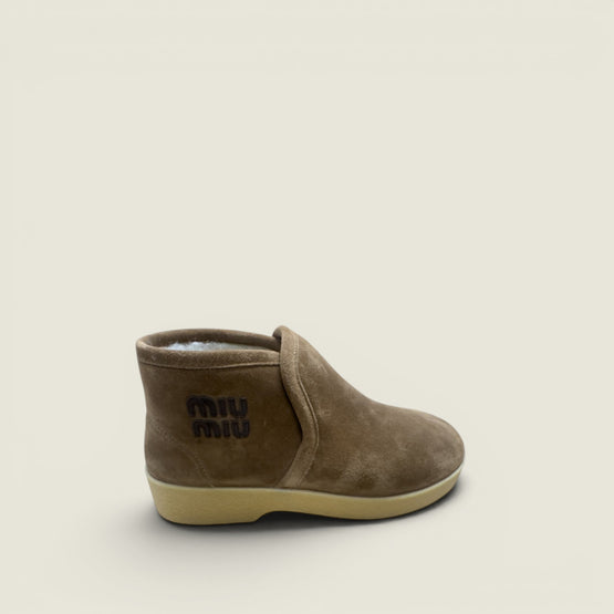 Suede and shearling slip-on booties