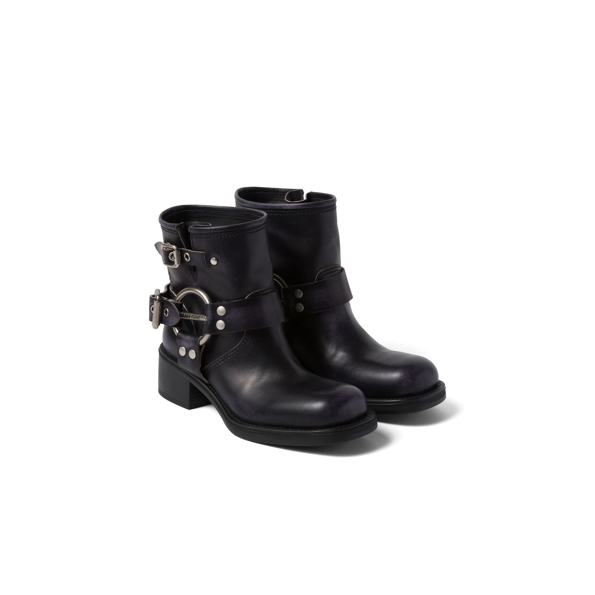 Women Vintage-look Leather Booties - Nero
