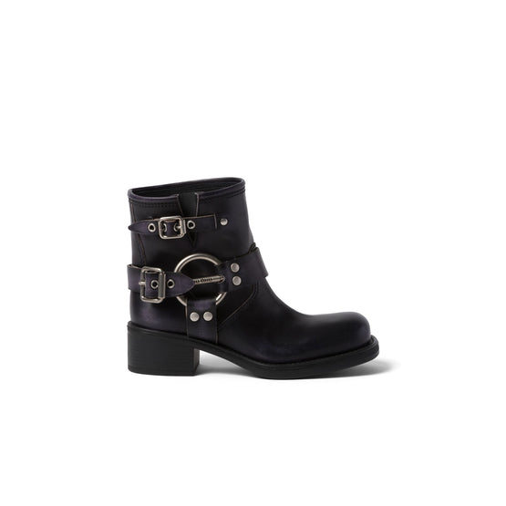Women Vintage-look Leather Booties - Nero