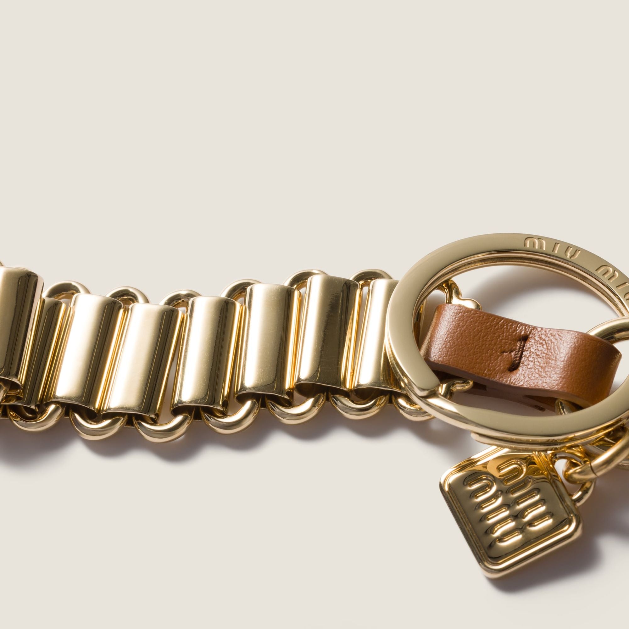 Women Metal And Leather Key Ring Trick - Oro+cognac