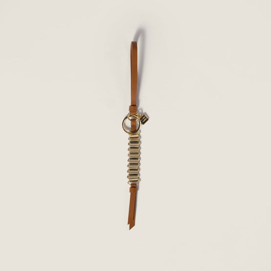 Women Metal And Leather Key Ring Trick - Oro+cognac