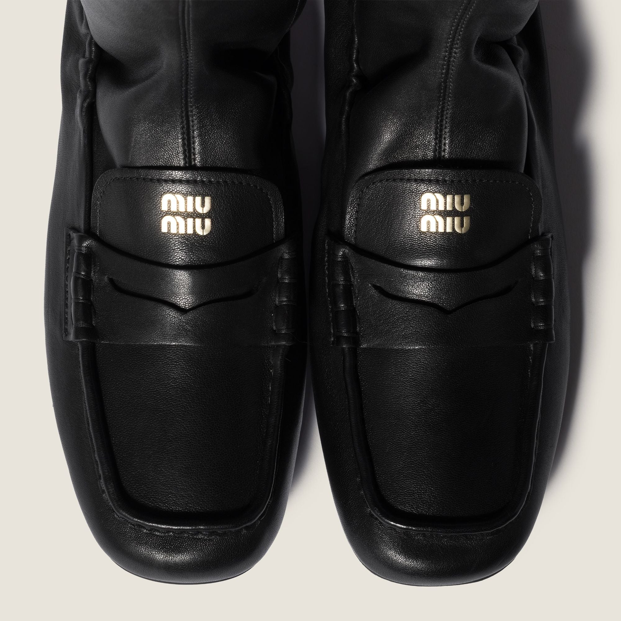 Women Ruches Nappa Leather Boots - Nero
