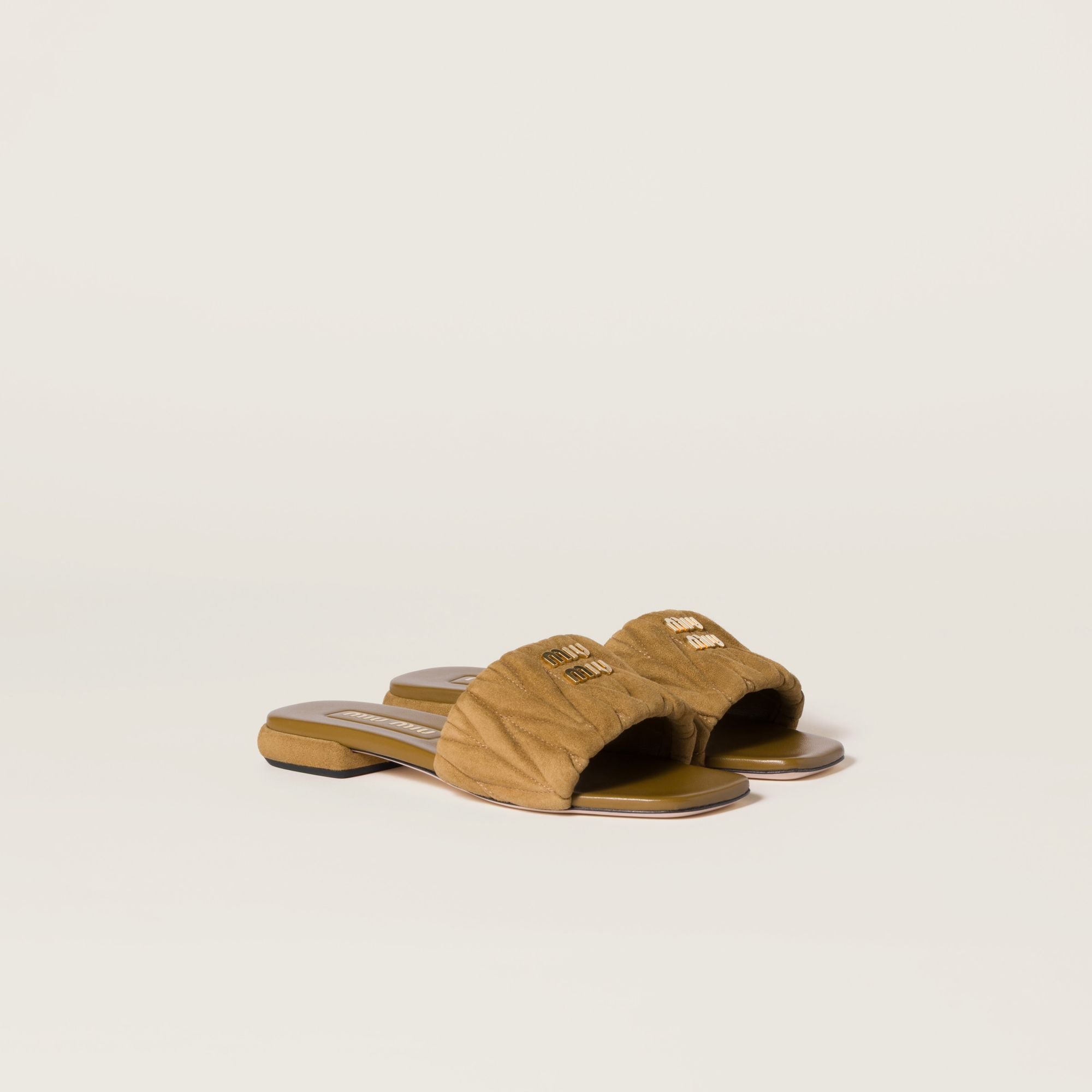 Women Matelassé Suede Slides - Oliva