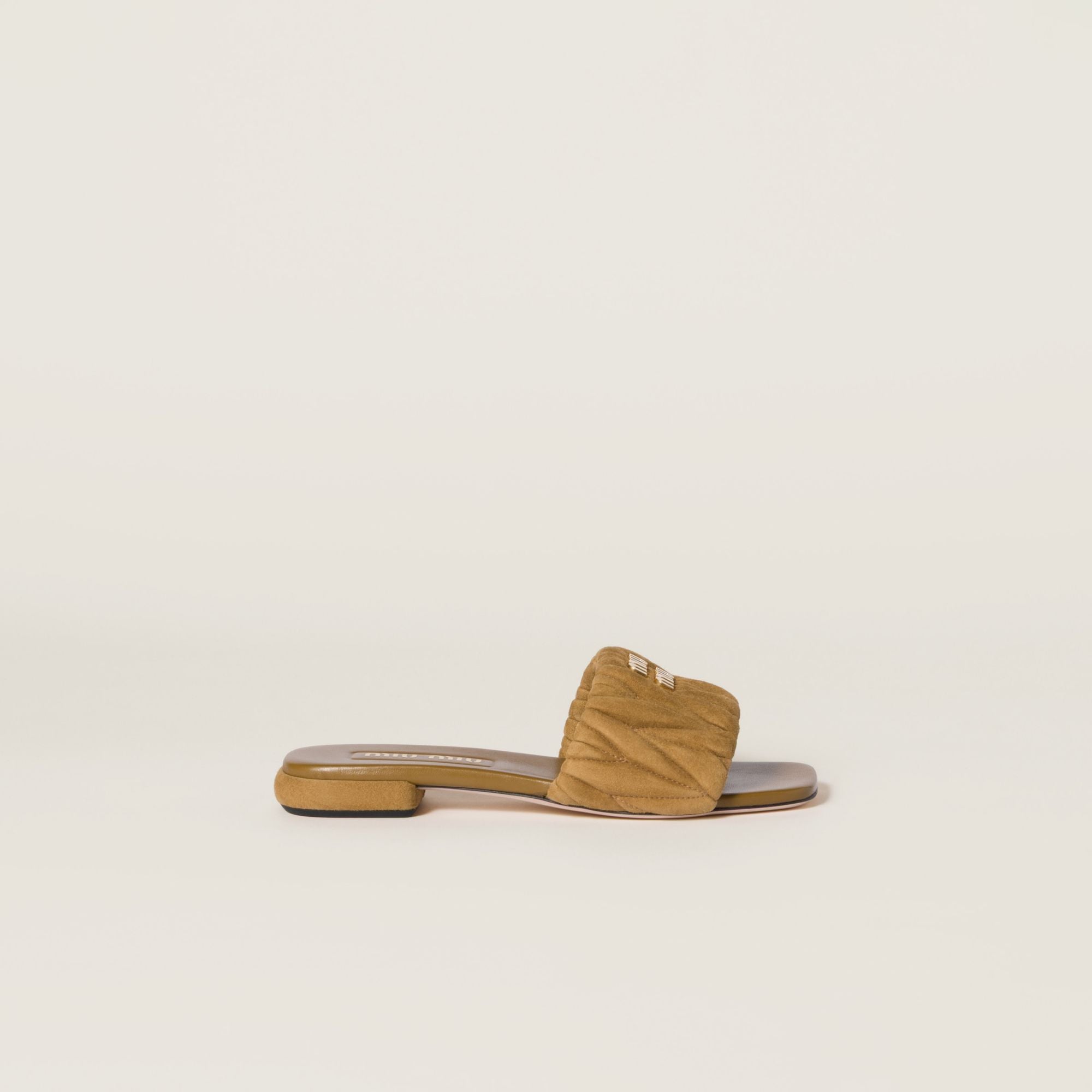 Women Matelassé Suede Slides - Oliva