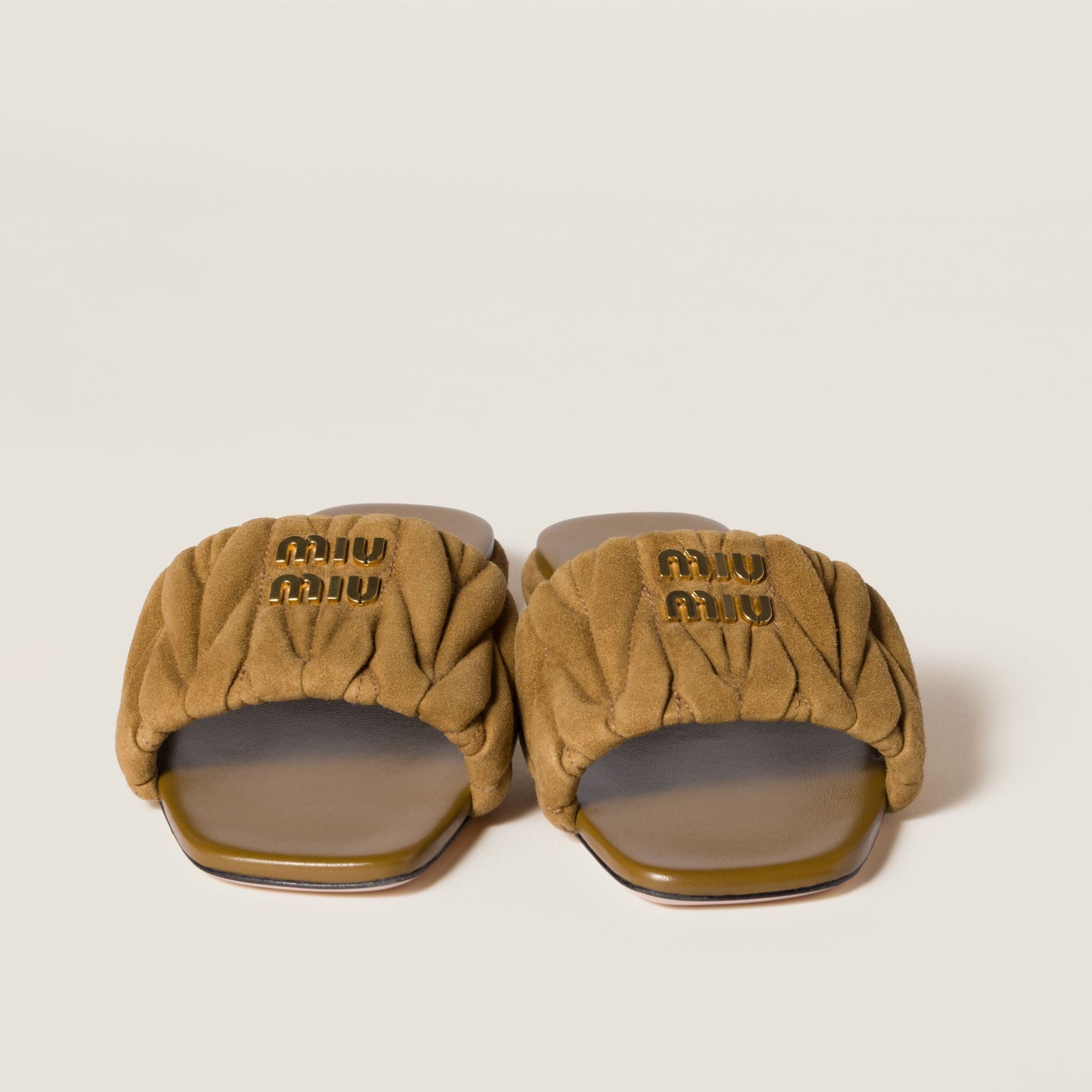 Women Matelassé Suede Slides - Oliva