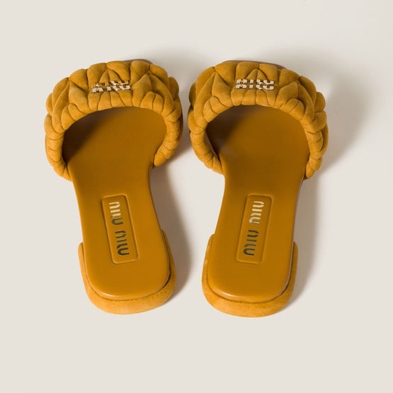 Women Matelassé Suede Slides - Whisky