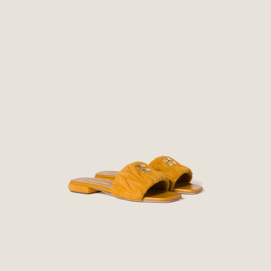 Women Matelassé Suede Slides - Whisky