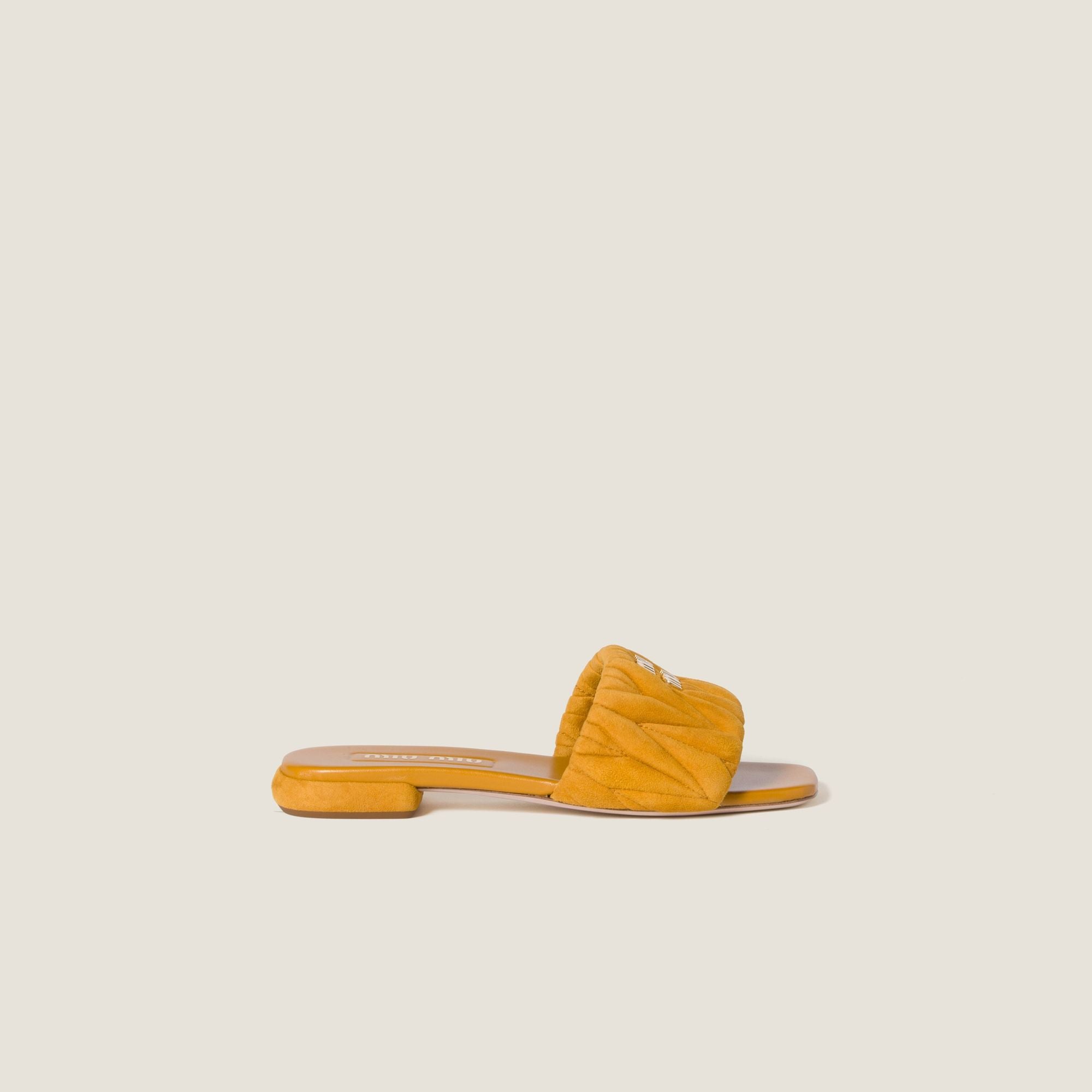 Women Matelassé Suede Slides - Whisky