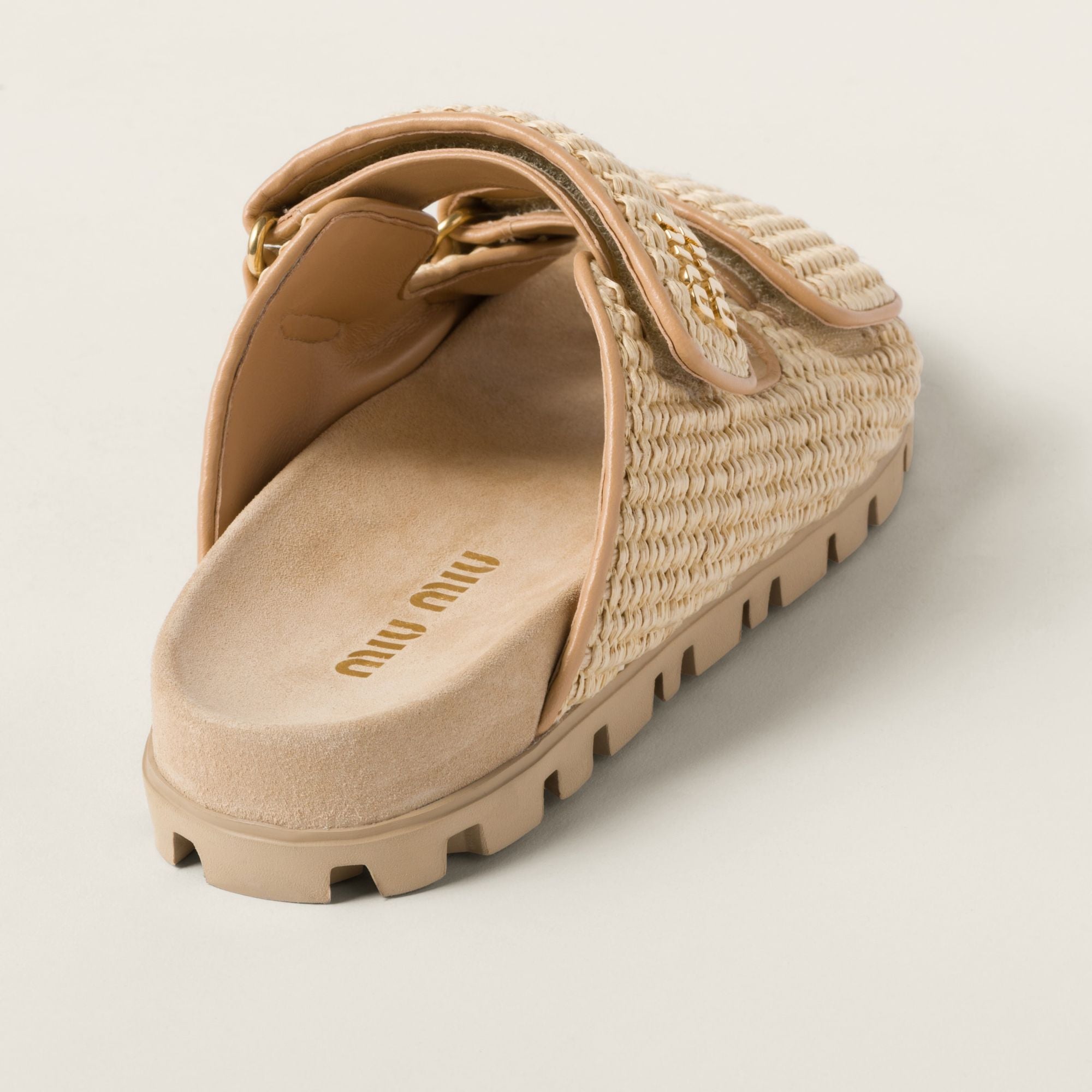 Women Raffia-effect Woven Fabric Slides - Naturale