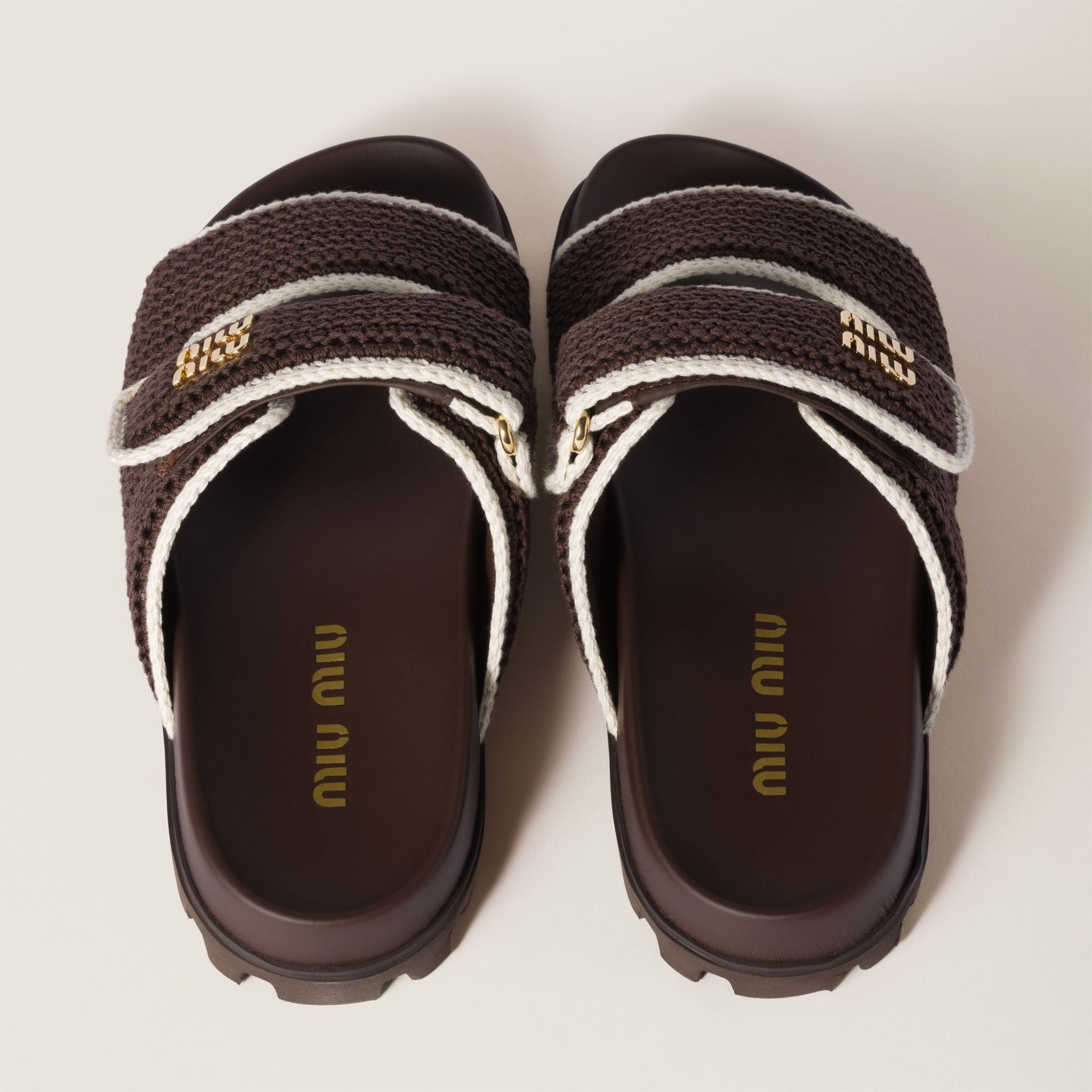 Women Crochet Knit Slides - Cacao+avorio