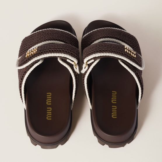 Women Crochet Knit Slides - Cacao+avorio