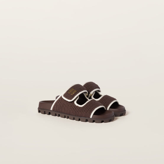 Women Crochet Knit Slides - Cacao+avorio