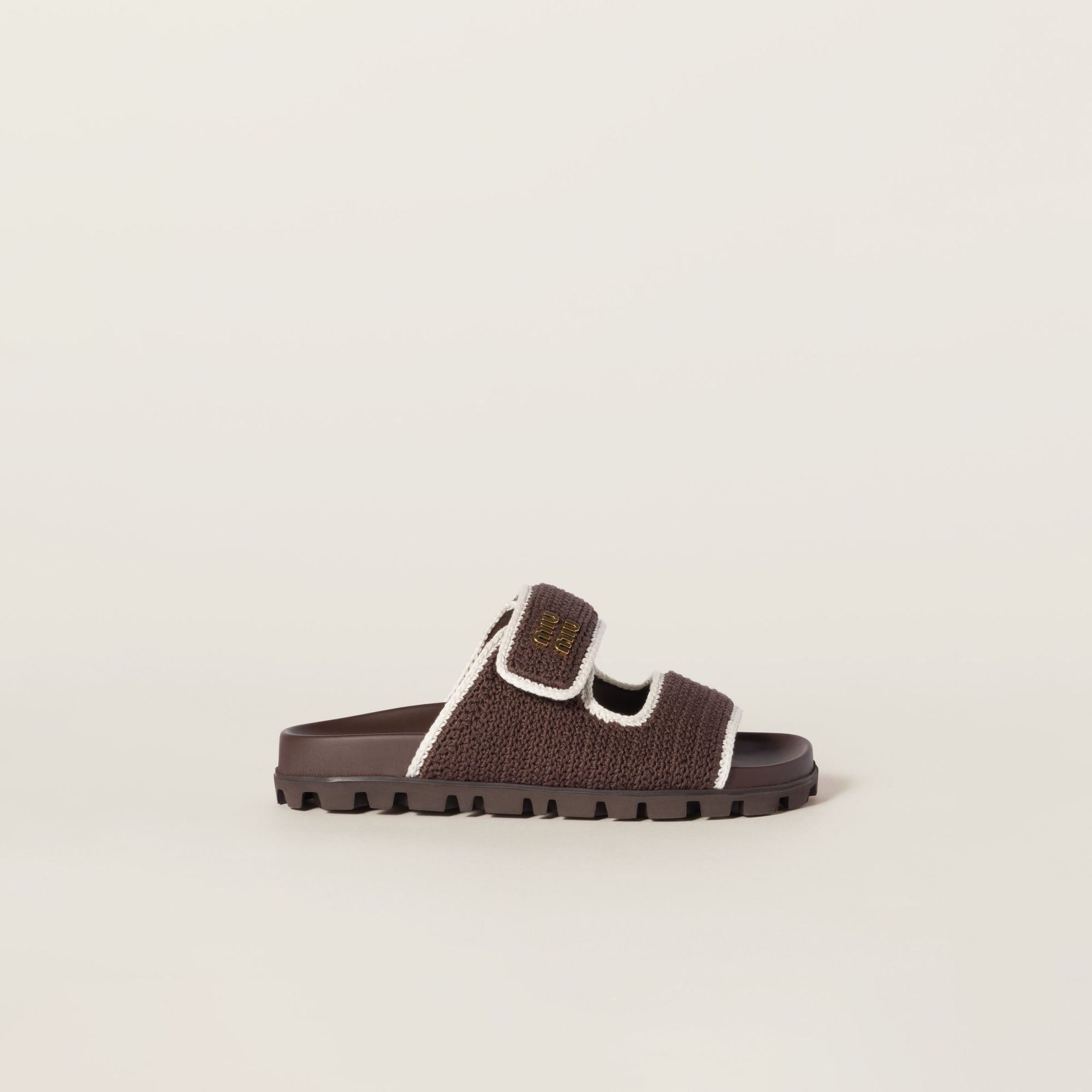 Women Crochet Knit Slides - Cacao+avorio