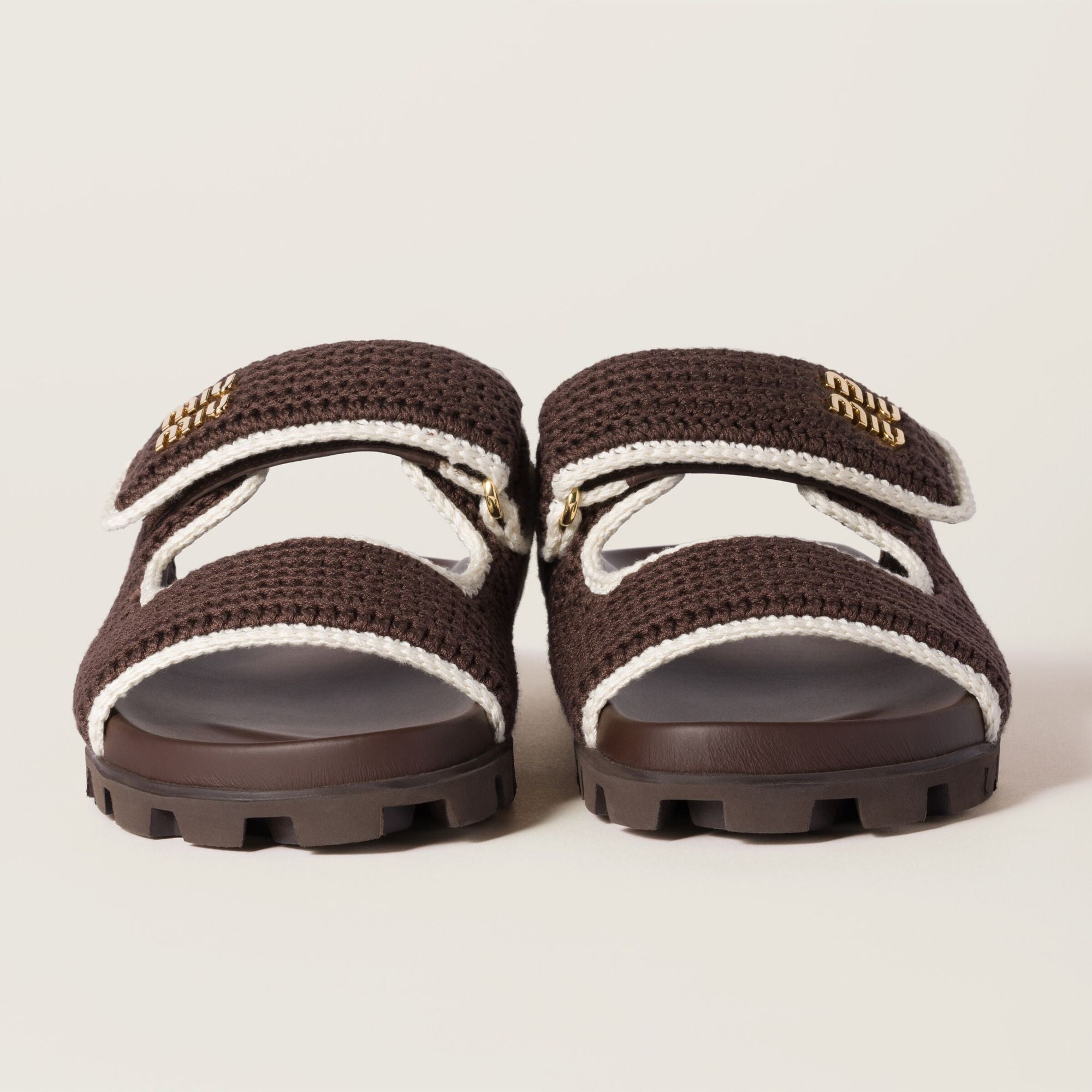Women Crochet Knit Slides - Cacao+avorio