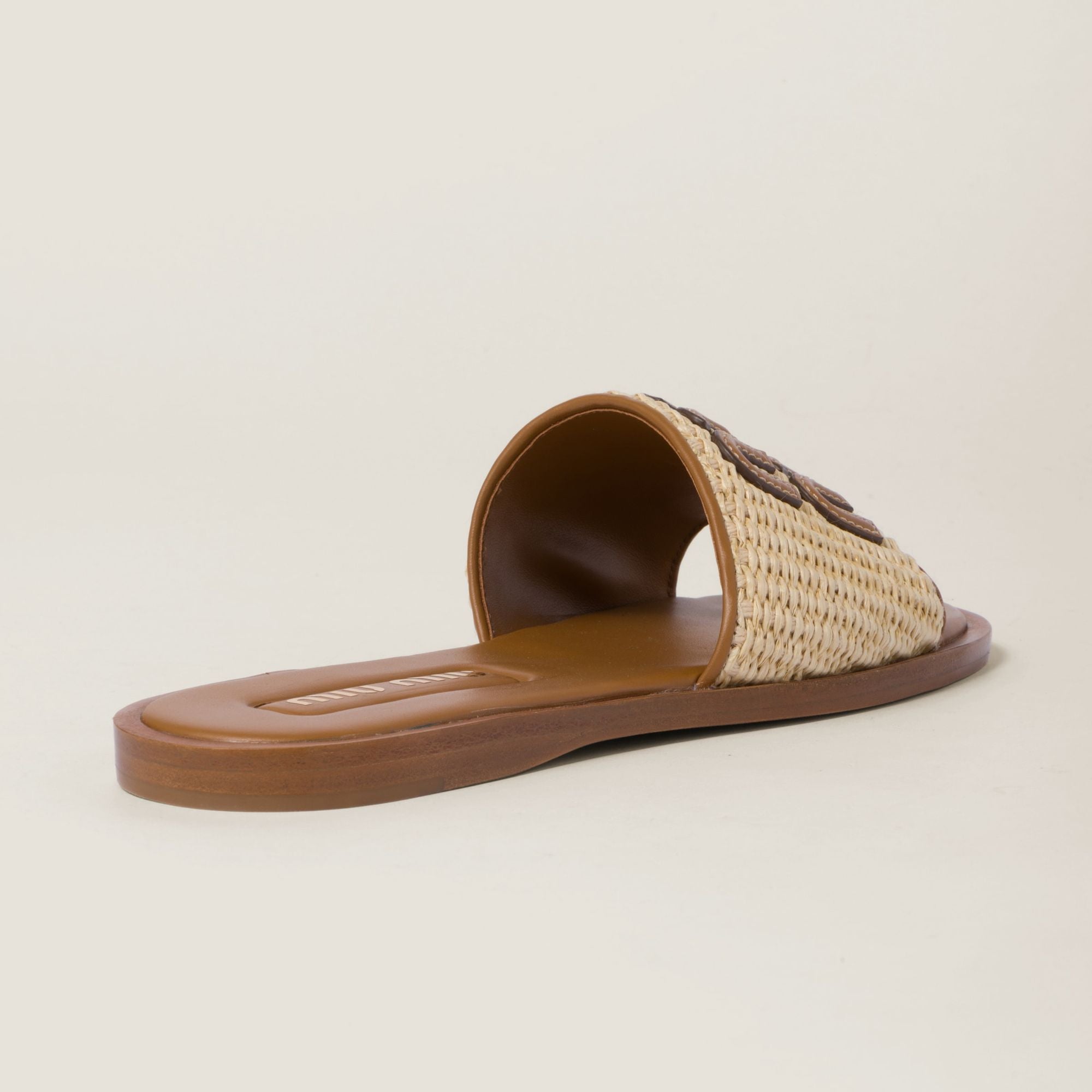 Women Raffia-effect Woven Fabric Slides - Naturale