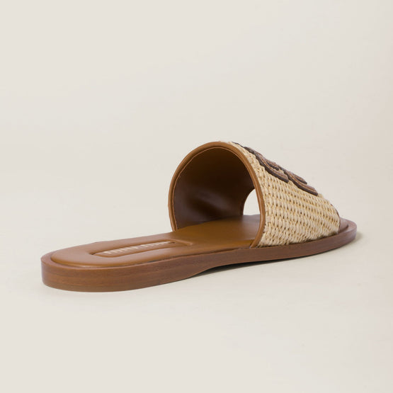 Women Raffia-effect Woven Fabric Slides - Naturale