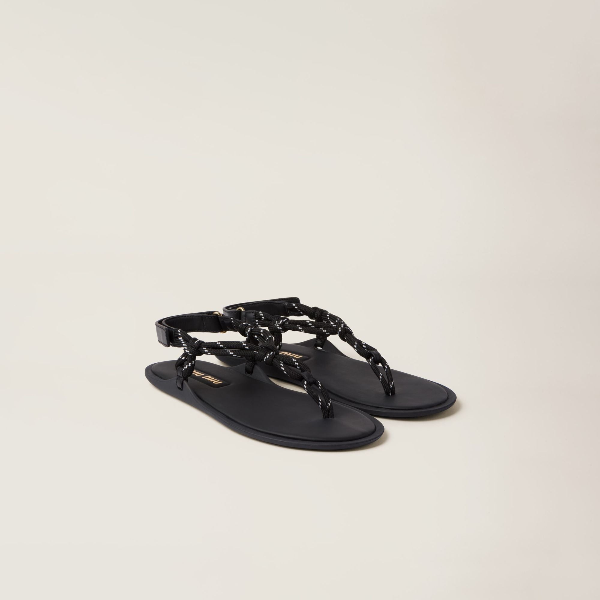 Women Riviere Cord And Leather Sandals - Nero