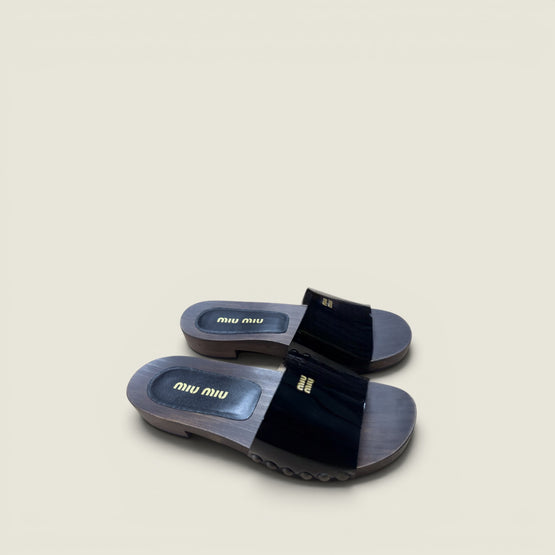 Patent leather clogs