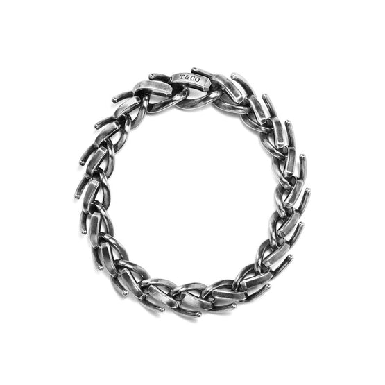 Graduated PEACE mens bracelet medium in Sterling Silver