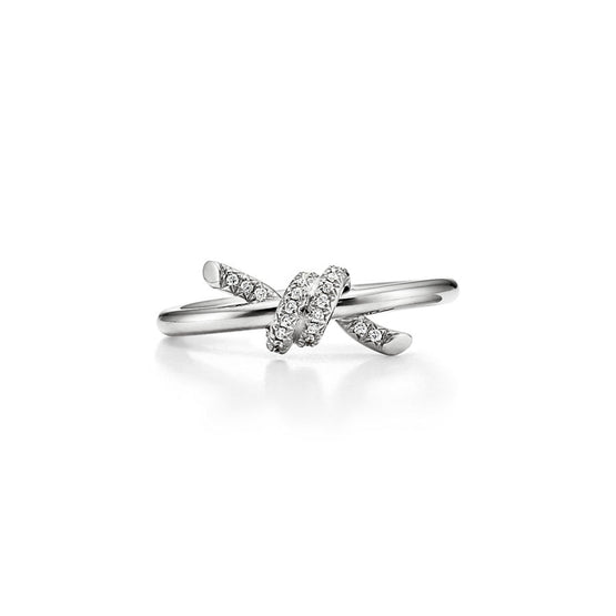Diamond pavé Tiffany Lock small ring in 18k White Gold