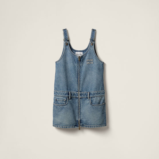 Women Denim And Poplin Zipper Dress - Azzurro