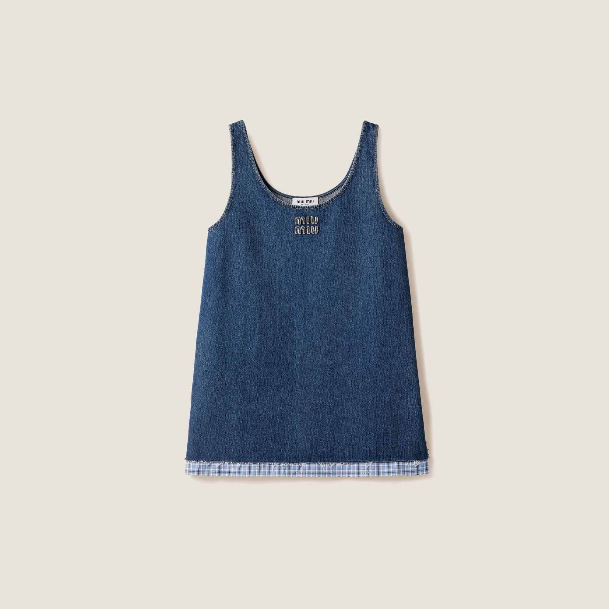 Women Washed Denim Mini-dress - Bleu