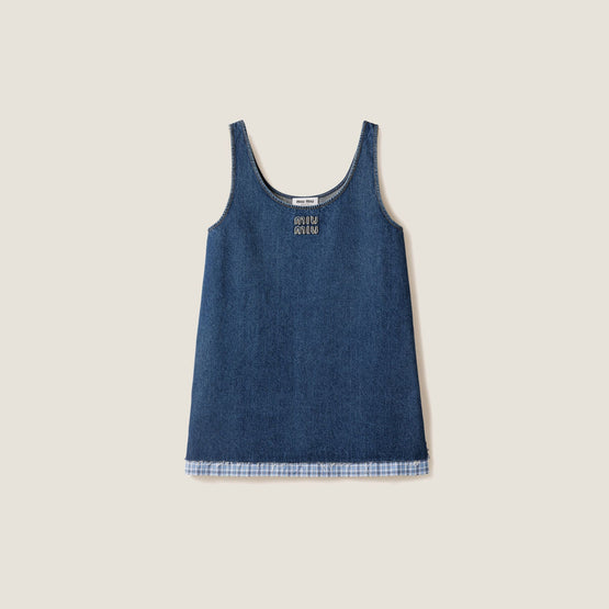 Women Washed Denim Mini-dress - Bleu