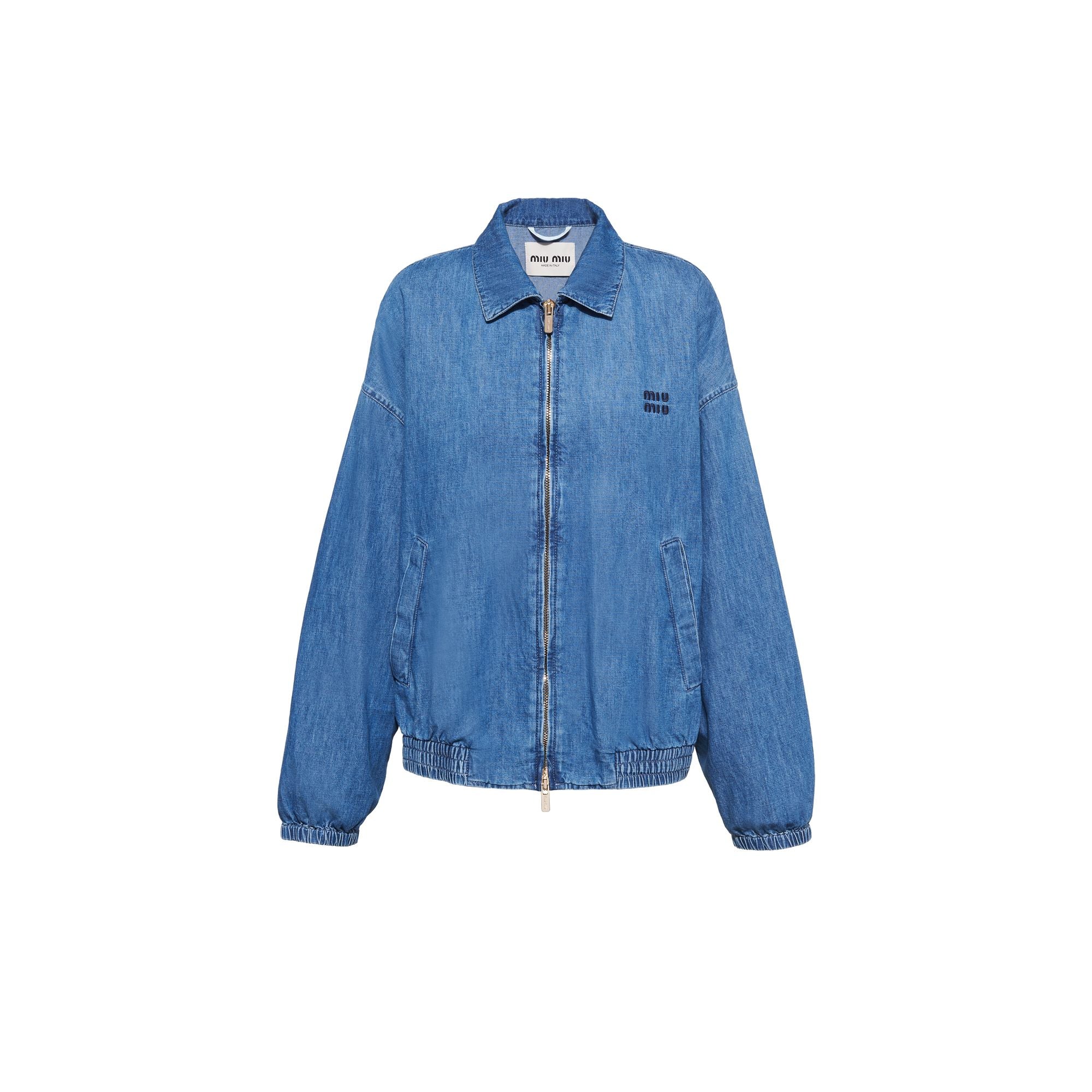 Women Chambray Blouson Jacket - Azzurro