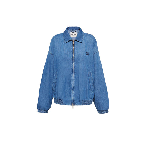 Women Chambray Blouson Jacket - Azzurro