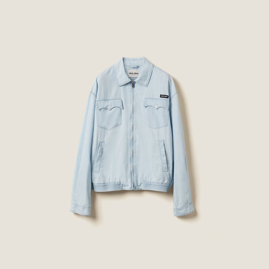 Women Chambray Blouson Jacket - Celeste