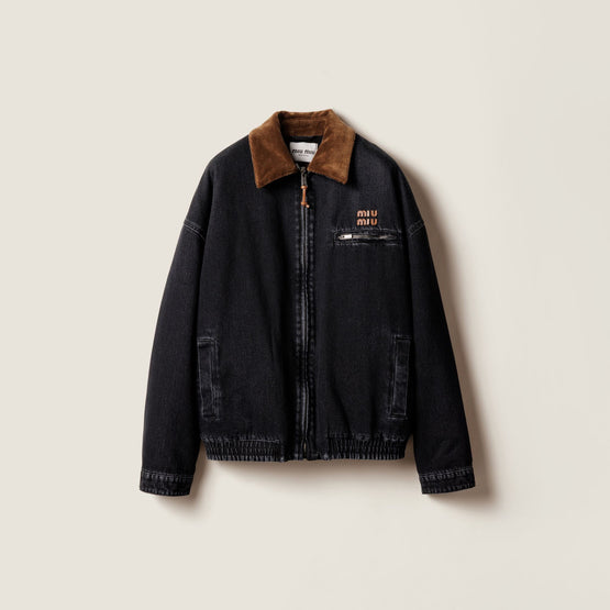 Women Black Denim Blouson Jacket - Nero
