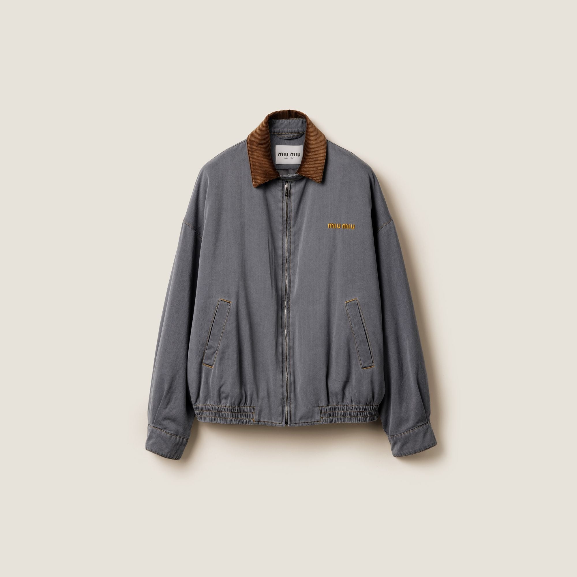 Women Chambray Jacket With Velvet Collar - Grigio