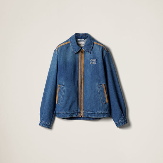 Denim and leather blouson jacket