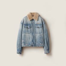 Women Denim And Shearling Trucker Jacket - Celeste