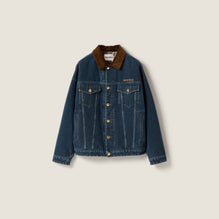 Women Flocked Denim And Velvet Blouson Jacket - Bleu
